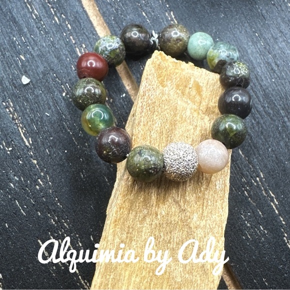 Blood agate silver beaded ring protection/ charms - Picture 1 of 8